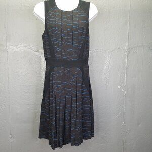 Rebecca Taylor Fit & Flare Dress Women 6 Stripe Sleeveless Pleated Pockets Mini